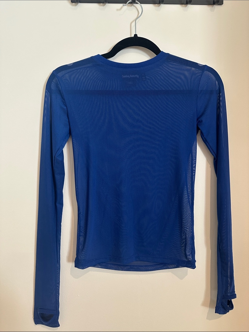Women's Royal Blue Long-Sleeve Sheer Mesh Top
